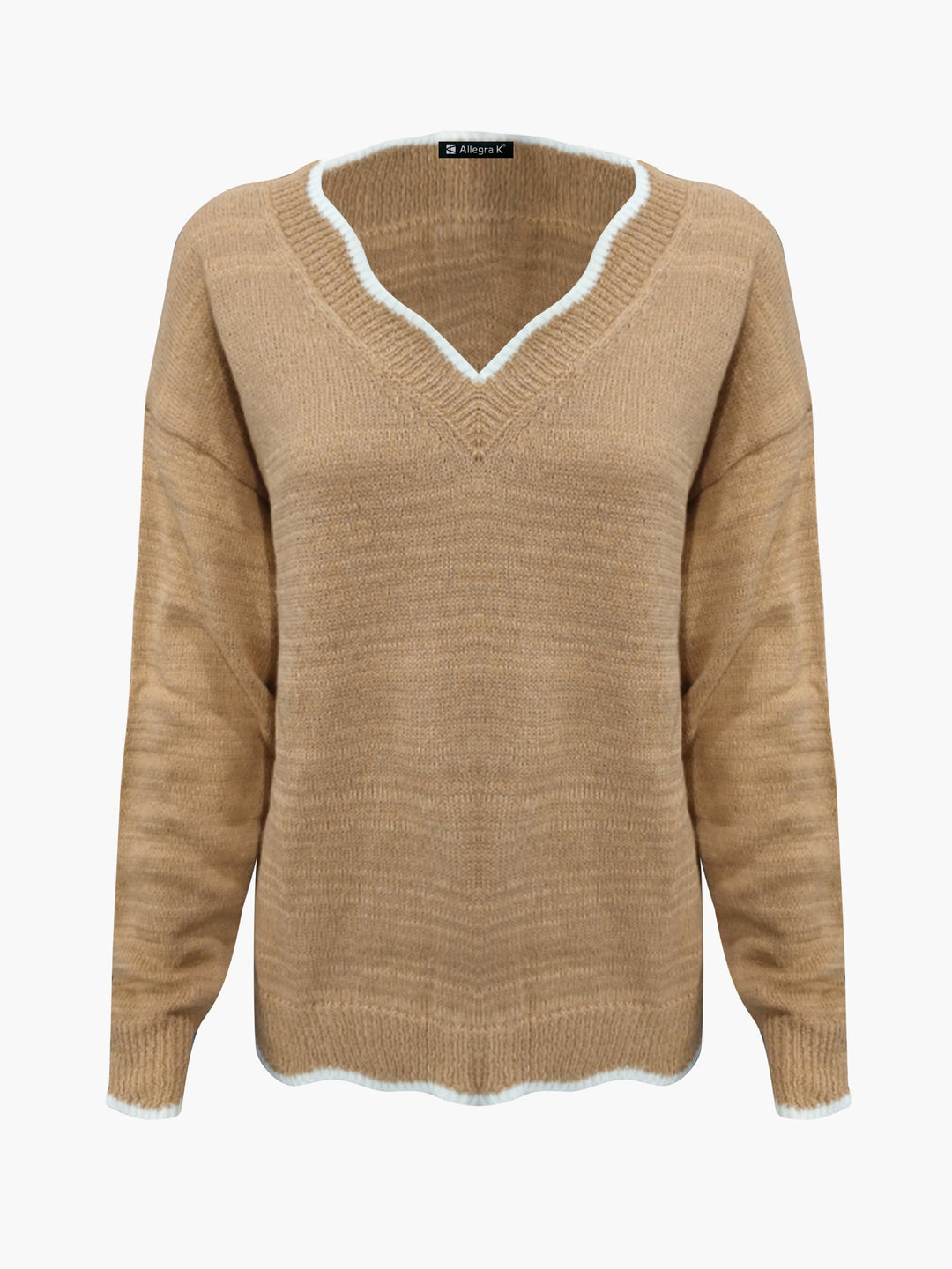 Strickpullover Damen | V-Ausschnitt mit Wellenkante 15