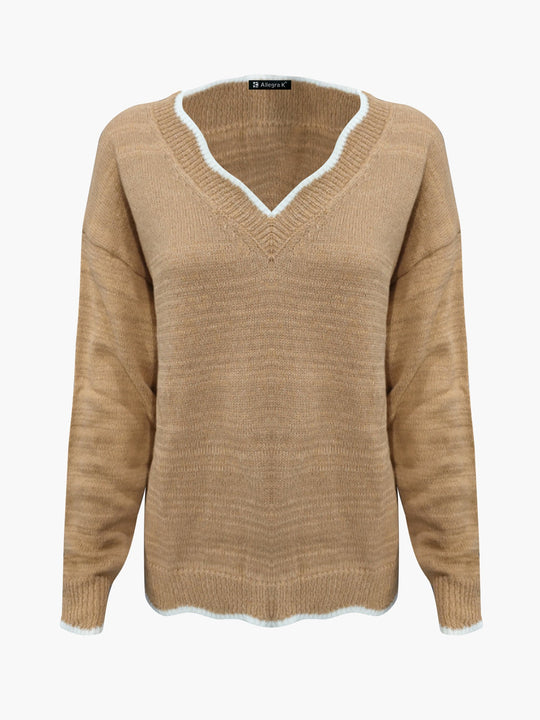 Strickpullover Damen | V-Ausschnitt mit Wellenkante 15