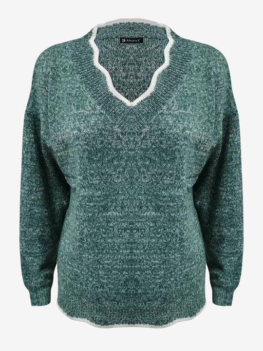 Strickpullover Damen | V-Ausschnitt mit Wellenkante 19