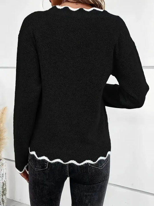 Strickpullover Damen | V-Ausschnitt mit Wellenkante 10