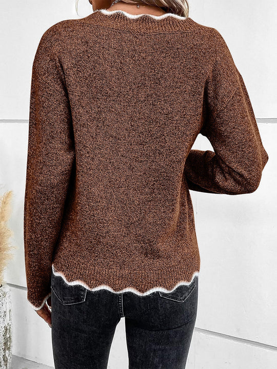Strickpullover Damen | V-Ausschnitt mit Wellenkante 5
