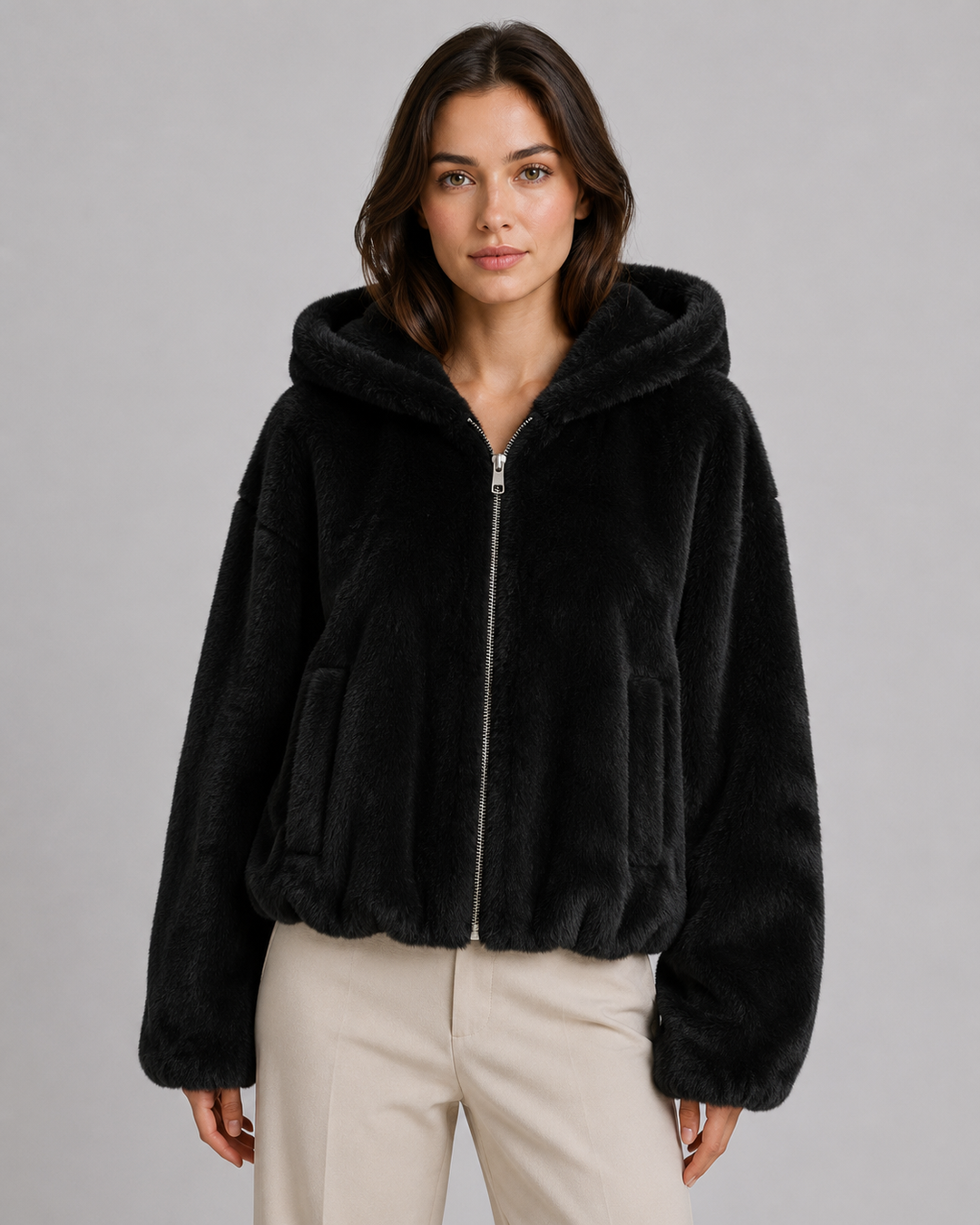Kunstfelljacke Damen | Kuschelig Warm & Mit Kapuze