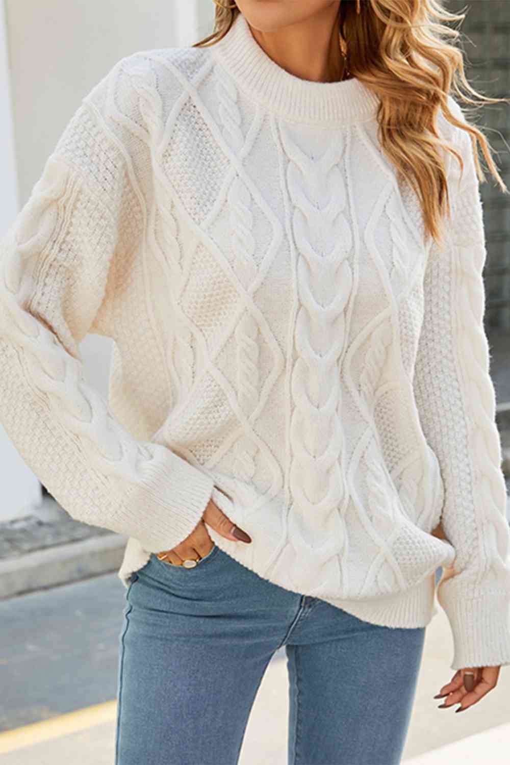 Oversized Pullover Damen | Zopfmuster & Stehkragen 1