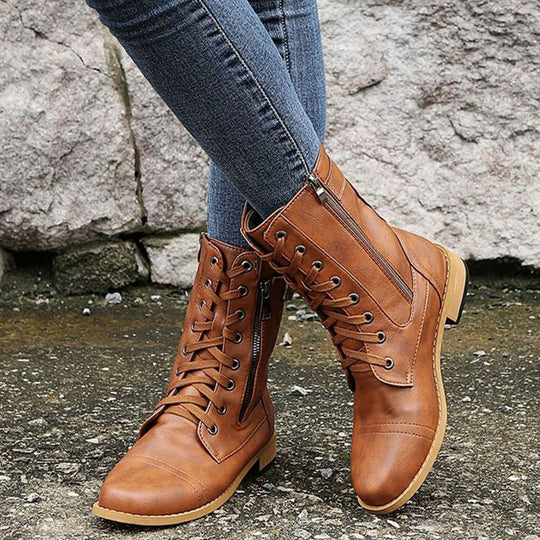 Paar Damen-Schnürboots aus Kunstleder in Gesamtansicht
