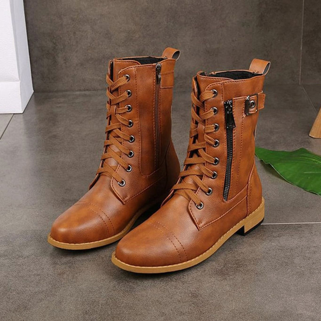 Ansicht der Kunstleder-Oberfläche der Damen-Schnürboots